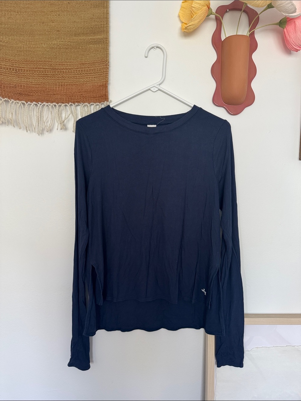 JoyLab Navy Long Sleeve Ribbed Crew Tee